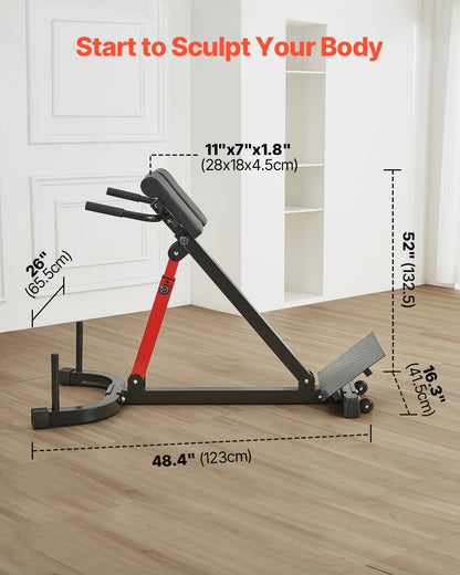 Roman Chair Hyperextension Bench, 350 Lbs Adjustable Extension Machine, Multi-Function Exercise Equipment For Glute, Hamstring, Lower Back, And Ab Workout, Fitness Weight Bench For Home Gym